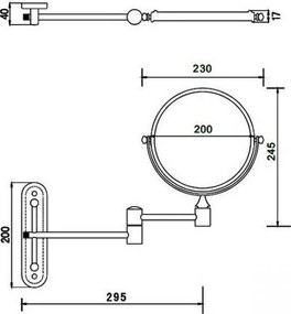 New Line Op1 Specchio Ingranditore 20 Cm Doppio A Parete Con Braccio Snodato 360 Gradi In Ottone Cromo