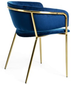 Kave Home - Sedia Runnie in velluto blu con gambe in acciaio verniciate oro FR