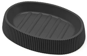 Set bagno da appoggio Blob in plastica liscia nera con dettagli effetto legno