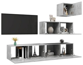 Set porta tv 4 pz grigio cemento in truciolato