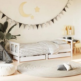 Giroletto Bambini Con Cassetti Bianco 90x190 Cm Massello Pino /