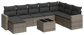 Set divano da giardino 9 pz con cuscini grigio in polyrattan