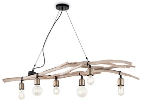 Sospensione Industrial-Minimal Driftwood Legno Marrone 6 Luci E27