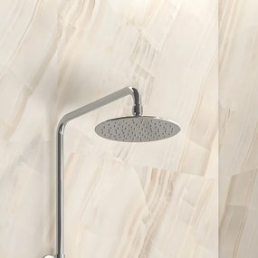 Kamalu - Colonna doccia fissa in acciaio inox con soffione, doccetta con flessibile e getto vasca finitura satinato | KAM-ARTE SATINATO