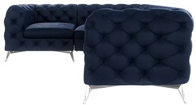 Divano angolare blu scuro (con penisola a sinistra/a L) con rivestimento in velluto Chelsea – Ropez