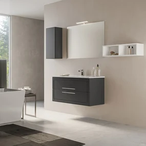 Mobile Bagno Sospeso 100 Cm Due Cassetti Specchio Con Illuminazione Led Savini "Maya 2"