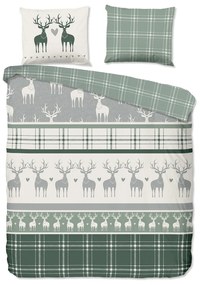 Set lenzuola letto matrimoniale in flanella verde-crema 200x220 cm Bjirk - Good Morning