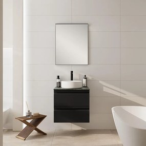 Mobile Pull L60 H55 P45grafite opaco laccato 2 cassetti a chiusura ammortizzata e top gres nero Creta per lavabo in appoggio, piedini non inclusi
