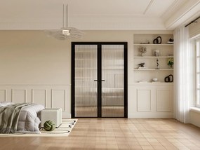 Blocco porta reversibile a due battenti 2xH204xL93cm in Alluminio e Vetro temperato testurizzato Nero - LOXTON
