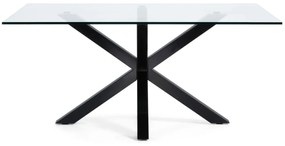 Kave Home - Tavolo Argo in vetro e gambe in acciaio finitura nera 180 x 100 cm