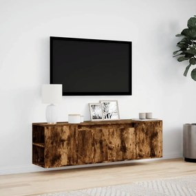 Mobile tv a parete con luci led rovere fumo 135x31x39,5 cm