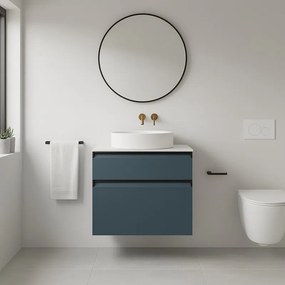 Mobile da bagno sospeso sotto lavabo L 59.5 x H 60 x P 45.5 cm blu opaco, 2 cassetti Fusion