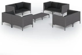 Set Divani Giardino 9 pz con Cuscini in Polyrattan Grigio Scuro