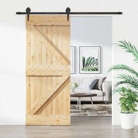 Porta Scorrevole Con Set Hardware 85x210 Cm Legno Massello Pino /