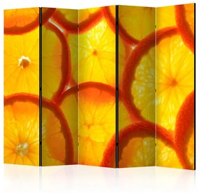 Paravento design Fette d'arancia II (5 pezzi) - motivo di frutta arancione