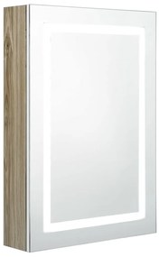 Armadietto bagno con specchio e led bianco e rovere 50x13x70 cm