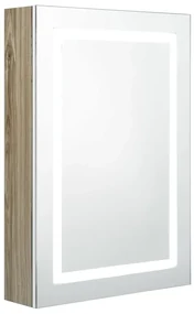 Armadietto bagno con specchio e led bianco e rovere 50x13x70 cm