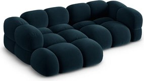 Divano angolare blu scuro (con penisola a sinistra/con chaise lounge) con rivestimento in velluto Loretto – Cosmopolitan Design