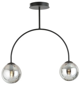 Plafoniera Moderna Utu 2 Luci In Acciaio Nero E Vetro Fumè