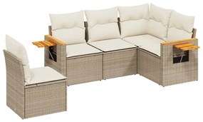 Set divano da giardino 5 pz con cuscini beige in polyrattan