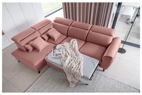 Divano angolare rosa allungabile/con contenitore (con penisola a destra/a L) e rivestimento in velluto Noble – ELTAP