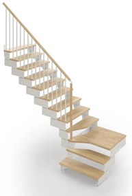 Scala a rampa ¼ di giro Gala IRIS, larghezza 60 cm, struttura in acciaio bianco, gradini in legno faggio, colore faggio