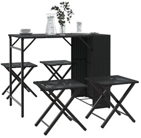 Set Da Pranzo Da Giardino Pieghevole 5 Pz Nero İn Polyrattan /