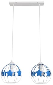 Lampadario a sospensione per bambini STARS 2xE27/15W/230V blu/bianco