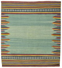 Kilim Tappeto 90 x 100 Verde (Iran) Tessuto A Mano