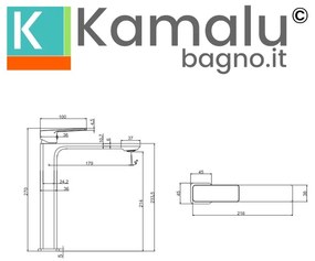 Kamalu - miscelatore lavabo alto nero opaco linea squadrata | kam-diana nero