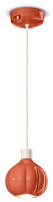 Lampadario Vintage Decò Afoxe' Alluminio Ceramica Arancio Pokè 1 Luce E14