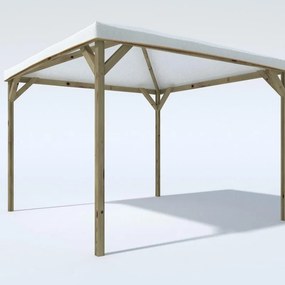 Gazebo 292x300 cm in legno massello naturale, copertura fissa bianca - Joy
