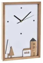 Orologio da Parete DKD Home Decor Bianco Marrone Legno Case Città 20 x 4 x 30 cm