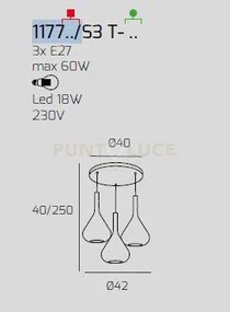 Sospensione ottone sat. 3 luci tonda vetri tr + 2x am 1177os-s3 t-ta