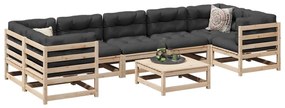 Set divani da giardino 8 pz con cuscini legno massello di pino