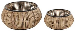 Set di Vasi DKD Home Decor Nero Naturale Metallo Rattan Quadrato Bali 50 x 50 x 25,4 cm (2 Unità)