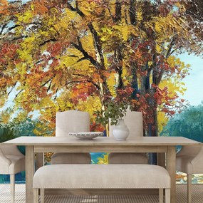 Carta da parati – Alberi dipinti nei colori dell'autunno