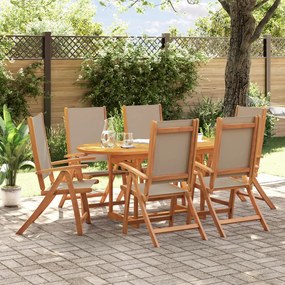 Set Pranzo Da Giardino 7pz Legno Massello Di Acacia E Textilene /