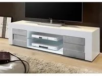 Porta TV Moderno di Design a due ante Bianco Lucido e Beton, ZLCEAY-PTVG2ABE