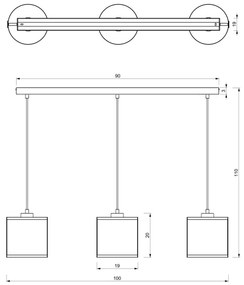Lampadario a sospensione con filo KAGA 3xE27/60W/230V nero/oro