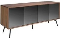 Credenza 180x50x76 cm in legno di noce e ante in vetro nero a specchio