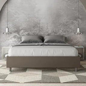 Letto Sommier con rete imbottito 160x200 similpelle cappuccino Azelia