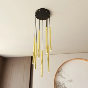Sospensione Contemporanea In Acciaio 7 Luci Shu Nero E Oro