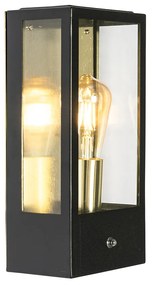 Lampada da parete per esterni nera con sensore crepuscolare oro - Rotterdam