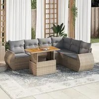 Set Divani da Giardino 7 pz con Cuscini Beige in Polyrattan 3327272