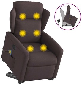 Poltrona Alzapersona Massaggi Reclinabile Marrone Scuro Tessuto /