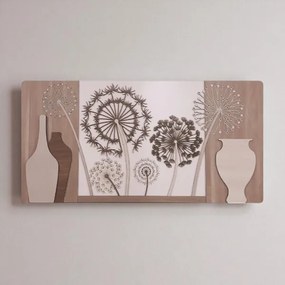 Quadro moderno 59x119 cm legni sovrapposti figura dente di leone