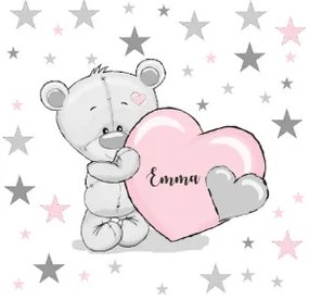 Adesivi murali per bambini - Orsetto con cuore e nome rosa | Inspio