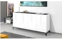 Credenza moderna a 4 ante, Made in Italy, Madia da cucina rialzata, Buffet di design da soggiorno, Cm 160x40h82, Bianco lucido e Ardesia