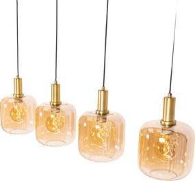 Lampada a sospensione smart nera con ottone e vetro ambrato 4 luci incl. 4 Wifi G95 - Zuzanna
